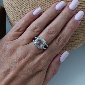 David Yurman Sterling Silver Morganite Diamond Ring Size 6.5US